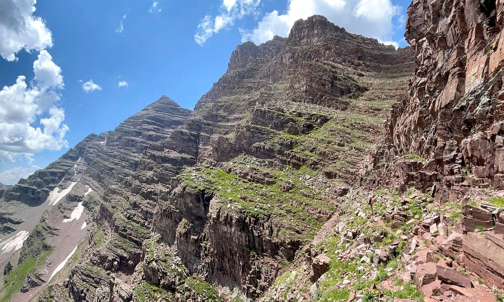 At the bottom of North Maroon’s second gully, looking back towards the two peaks.