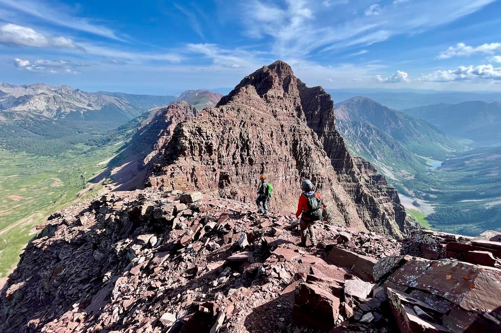 Dropping off of Maroon Peak, beginning the Bells Traverse.